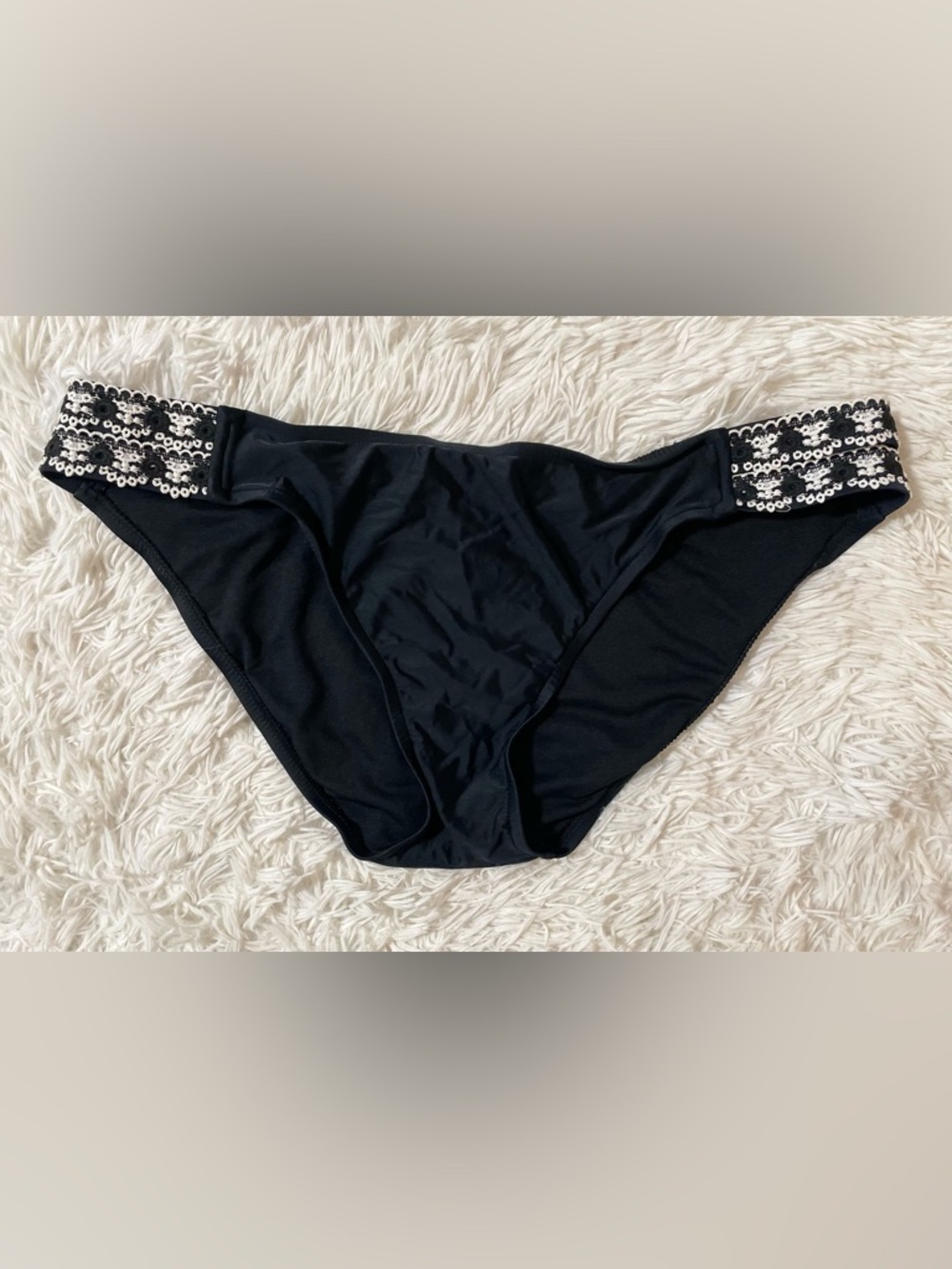 Kona Sol Resort Beach Swim Vacation Basic Crochet Detail Bikini Bottom Black XL
